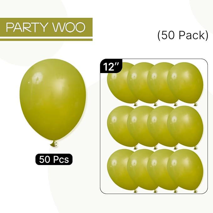 PartyWoo Olive Green Balloons 50 pcs 12 Inch Matte Sage Boho Green Eucalyptus Helium Balloons for Wedding Baby Shower Gender Reveal Birthday Graduation Jungle Safari Party Decorations Green-F06