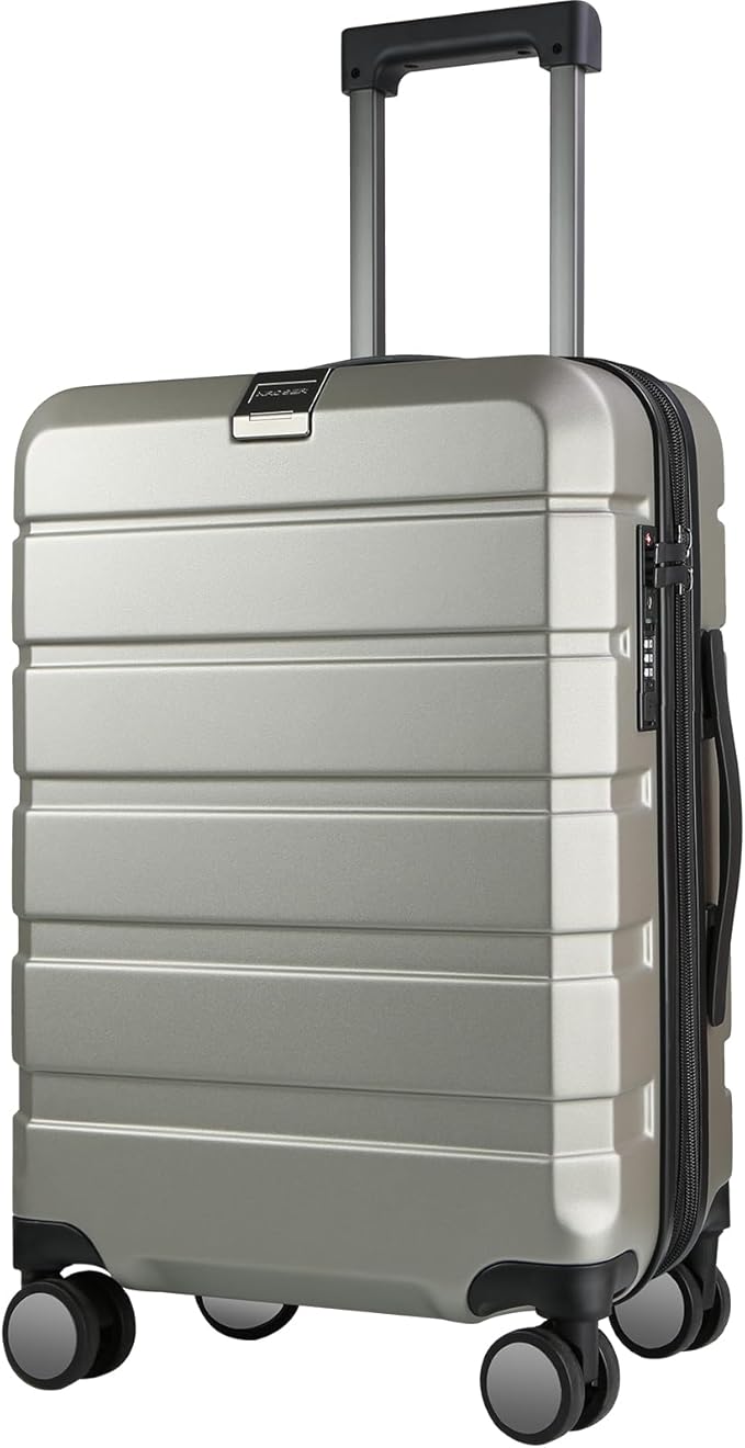 KROSER Hardside Expandable Carry On Luggage with Spinner Wheels & Built-in TSA Lock, Durable Suitcase Rolling Luggage with USB Port, Carry-On 20-Inch Champagne