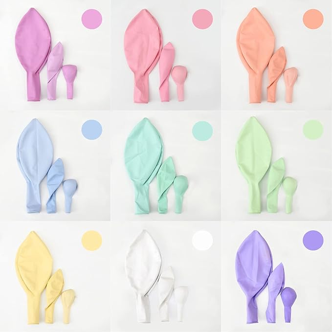 Macaron Colorful Balloons,144Pcs Mixed Size 5/12/18 Inch Assorted Pastel 9 Color Rainbow Latex Balloon for Unicorn Birthday Wedding Baby Shower Engagement Anniversary Christmas Party Decorations