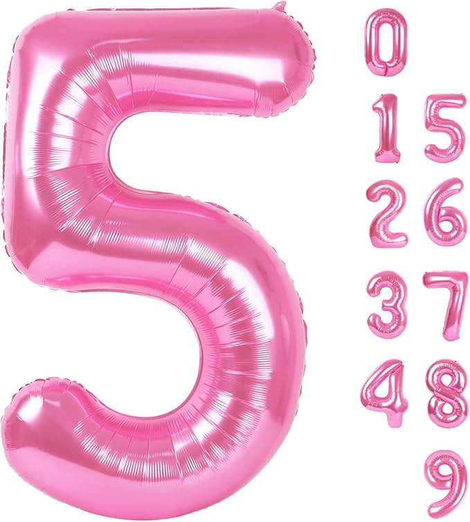 Balloon Numbers 40 Inch 5 Ballon for 5th Birthday Decorations, 15 25 35 50 Big Pink Number Balloons for Wedding Photo Shoot Party Decor