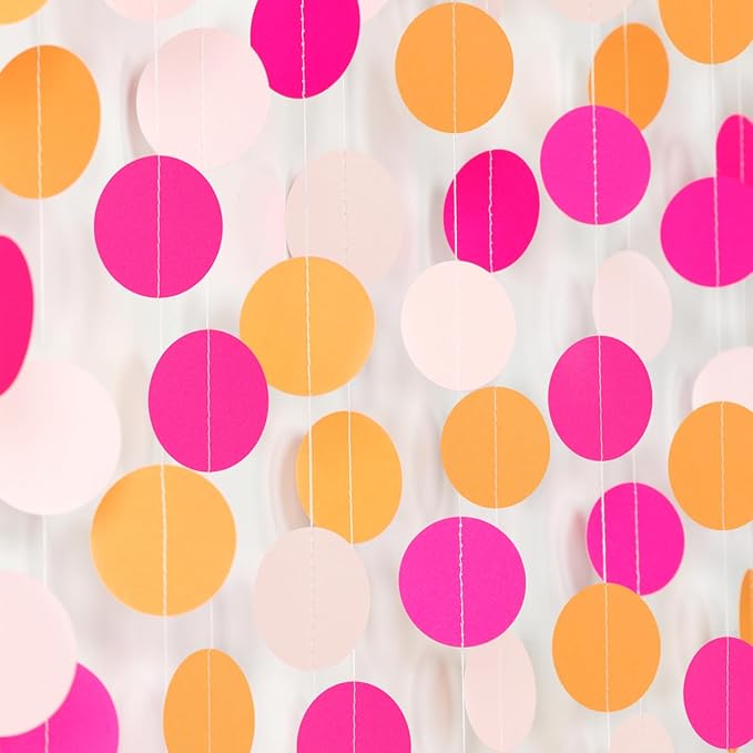 Hot-Pink Burnt-Orange Fall Party-Decorations Garland - 64Ft Birthday Baby Shower Paper Streamers Banner,Sunset Autumn Thanksgiving Bridal Wedding Graduation Backdrop Decor Ouruola