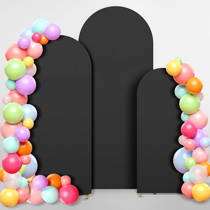 Dofilachy Arch Backdrop Cover - Stretchy Fabric for Wedding Arch Stand, Set of 3 Spandex Covers (4FT, 5FT, 6FT, Black)