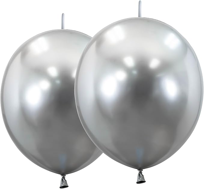 Link Balloons 6 Inch - 100 Pcs Quick Link Balloon Latex Linking Balloons Connected Linkable Balloon Birthday Wedding Party Decorations(Silver)