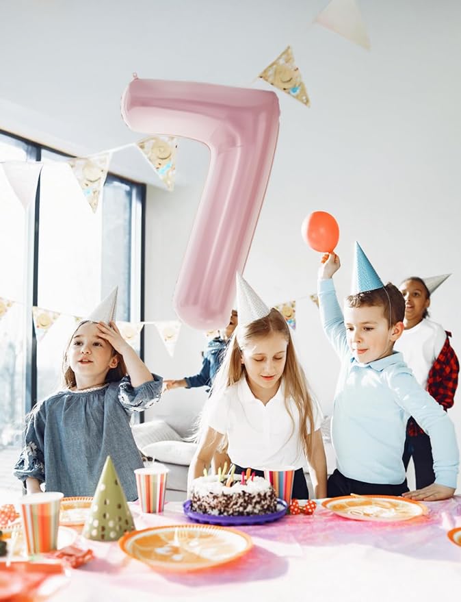 Pink Number 7 Balloons – 40 Inch Giant Foil Number Balloon, Light Pink Number Balloon for Girls Birthday, Baby Shower & Princess Theme Party Decorations