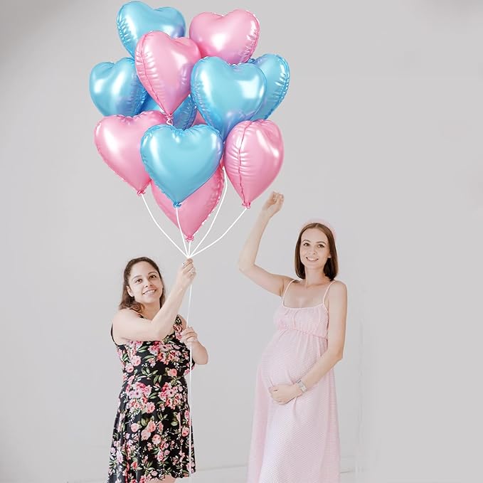 Pink Blue Heart Balloons, 18 Inch Pastel Blue Pink Foil Heart Balloons Pearl Pink Blue Heart Shape Mylar Balloons Baby Blue and Pink Party Balloon for Baby Shower Gender Reveal Birthday