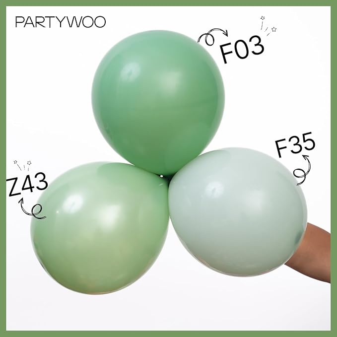 PartyWoo Sage Green Balloons 50 pcs 12 Inch Matte Dusty Olive Boho Green Eucalyptus Latex Helium Balloons for Wedding Baby Shower Gender Reveal Birthday Graduation Safari Party Decorations Green-F03