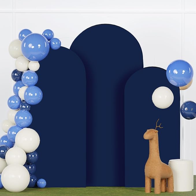 Navy Arch Set - 3 Round Top Wedding Arch Covers - Spandex Backdrop Fabric - 5FT, 6FT, 7FT - Stretchy Decorative Supply for Baby Showers