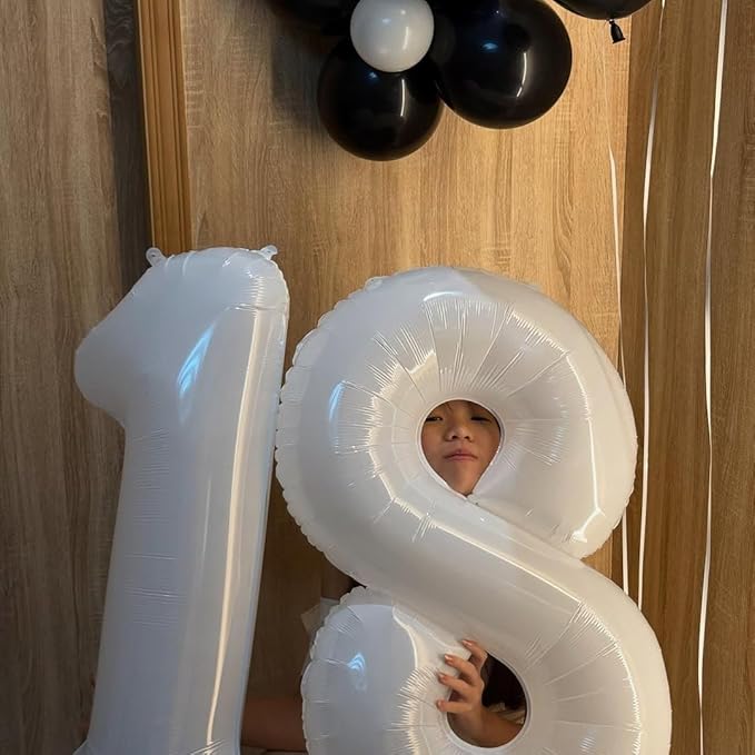 40 Inch White Number 6 Balloon, Giant 6 Number Balloons for 6th Birthday Decorations, Party Supplies for Baby Boy Girl, White Party Decor