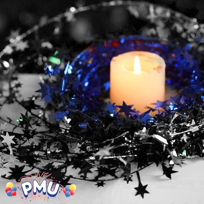 PMU 25 Ft Star Wire Shiny Garland Black - Halloween, Christmas Party, Wedding, Birthday, Festive Home Decoration Ornament Black