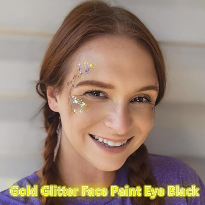 Go Ho Gold Face Body Glitter,Mardi Gras Glitter Makeup Gold Face Paint,Holographic Chunky Sequins Glitters for Eye Lip Hair Nails,Festival Rave Accessories,52g