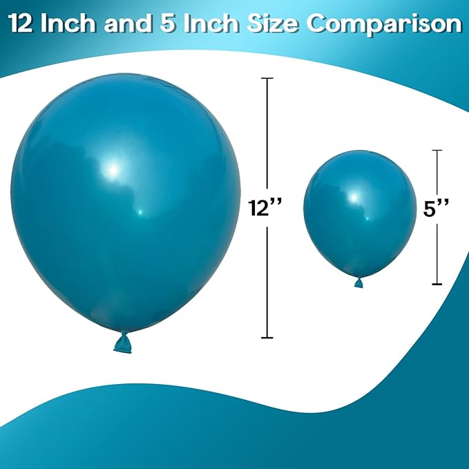 Peacock Blue Balloons 5 Inch, 60Pcs Small Turquoise Balloon Teal Blue Latex Balloons 5'' Mini Matte Dark Teal Aqua Blue Helium Balloons for Birthday Baby Shower Wedding Whale Party Decorations
