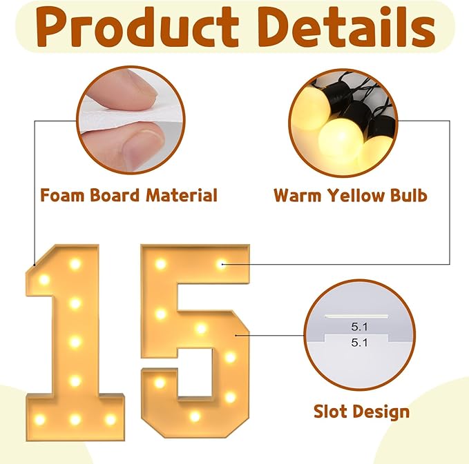 imprsv 3FT Light Up Numbers, Marquee Numbers 15th Birthday Decorations for Girls Boys, 15th Birthday Women Foam Board Anniversary Party Decorations Arch Kit (DIY)