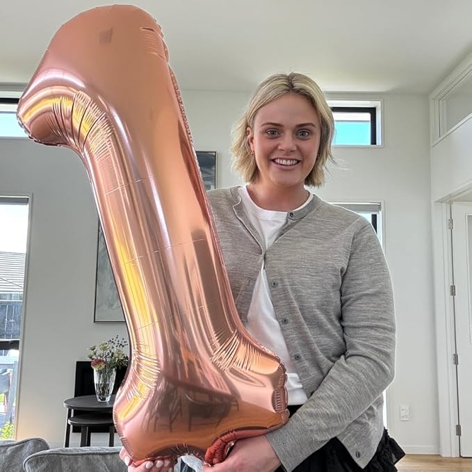 Rose Gold Number 1 Balloon 40 Inch, 1st Birthday Balloon for Baby Boy Girl Toddler First Birthday Decorations, Shiny Rose Gold Party Supplies