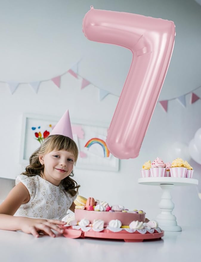 Pink Number 7 Balloons – 40 Inch Giant Foil Number Balloon, Light Pink Number Balloon for Girls Birthday, Baby Shower & Princess Theme Party Decorations