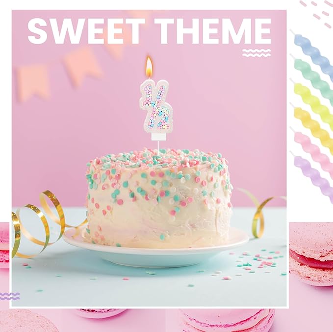 MTLEE Number 1/2 Birthday Candle with 12 Pcs Spiral Candles for Girls Macaron Pastel Rainbow Unicorn Pink Cake Topper for Sweet Theme Party Decoration