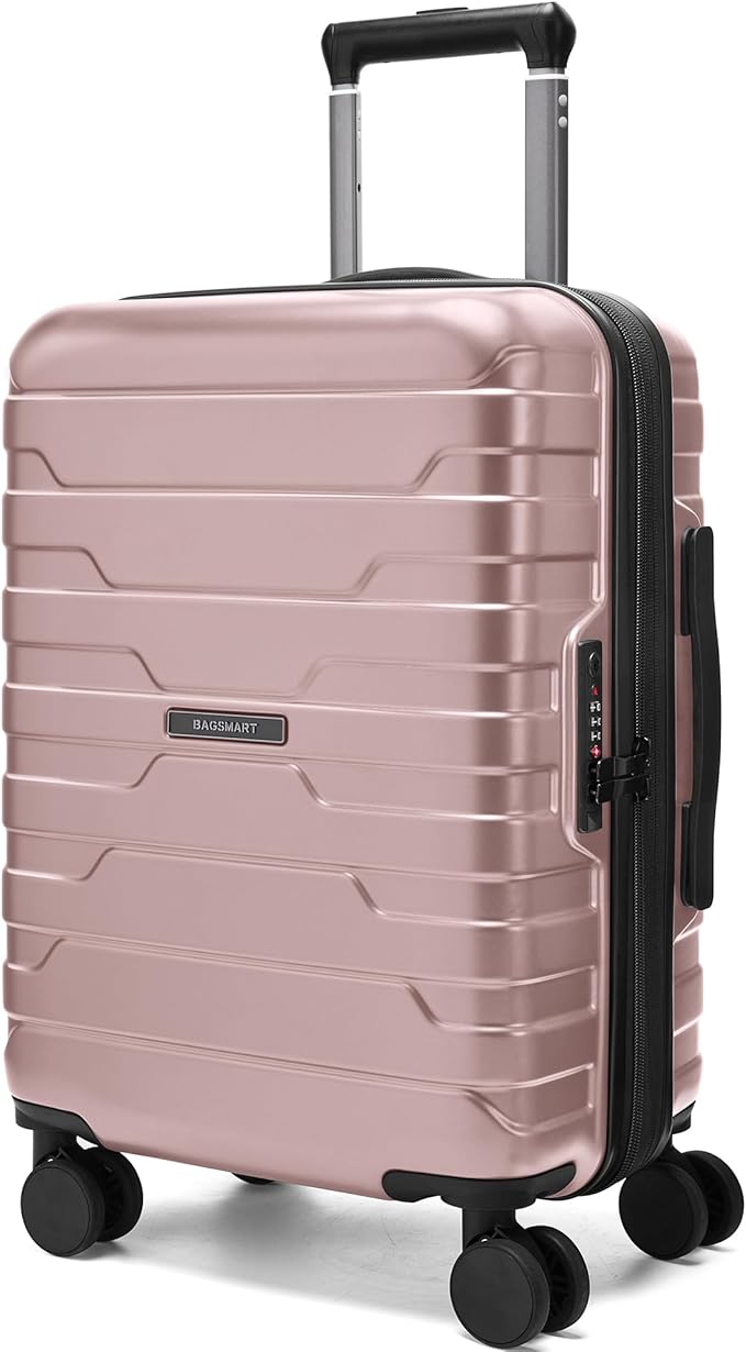 BAGSMART Carry On Luggage 22x14x9 Airline Approved with Spinner Wheels,Lightweight 20 Inch Luggage with TSA Lock,Expandable Hard Shell Carry On Suitcases for Men Women,Rose Gold