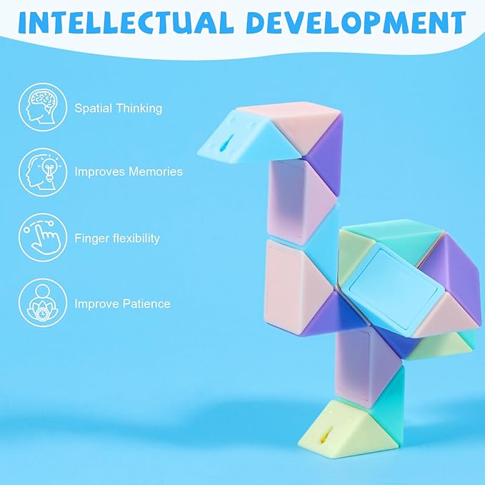 12 Pack Magic Snake Cube Fidget Toys for Kids - 24 Blocks MacaronTwist Puzzle, Party Favors, Classroom Prizes, Birthday Goodie Bag Fillers, Stress Relief Sensory Toys