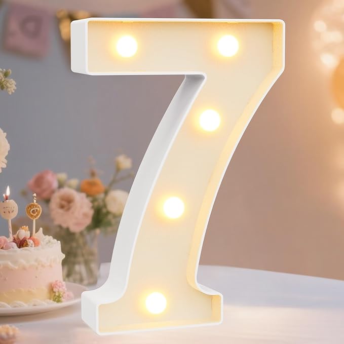 Pooqla Decorative LED Light Up Number Letters, White Plastic Marquee Number Lights Sign Party Wedding Decor Battery Operated (7)