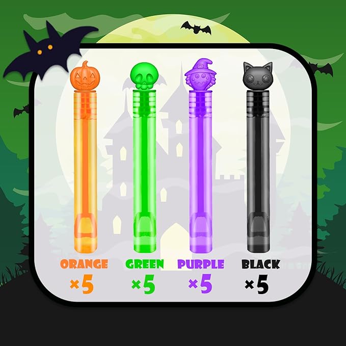 Halloween Treats Non Candy for Toddlers 20 PCS, Mini Bubble Wands Prizes Toys Gifts Bags for Kids, Small Halloween Birthday Classroom Party Basket Goody Bag Stuffer Trinkets Stuff for Boys Girls