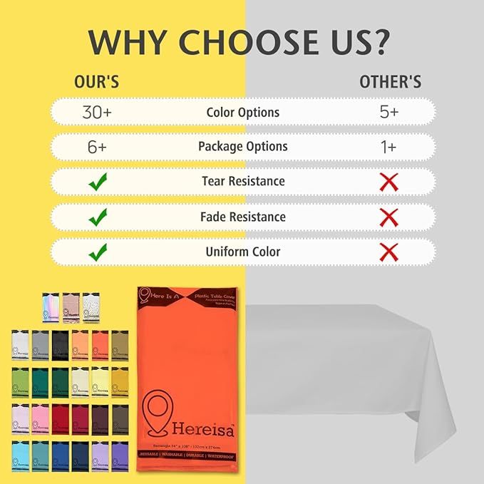 Plastic Orange Tablecloths 3 Pack Disposable Table Covers 54 x 108 Inches Pitch Onyx Table Cloths for Parties Birthdays Weddings Anniversary BBQ Picnic, Fits 6 to 8 Foot Rectangle Tables