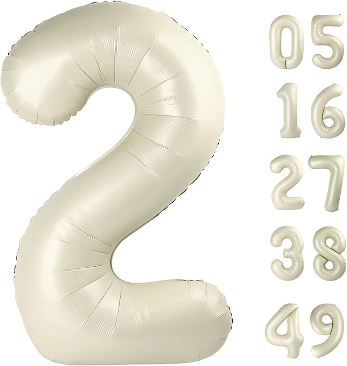 Big Cream White 2 Number Balloon 40 Inch Birthday Decoration, Number 2 Helium Balloon 12 20 22 23 24 26 28 32 42 Celebration, Boy Girl Baby Anniversary Party Graduations Supplies Decorations