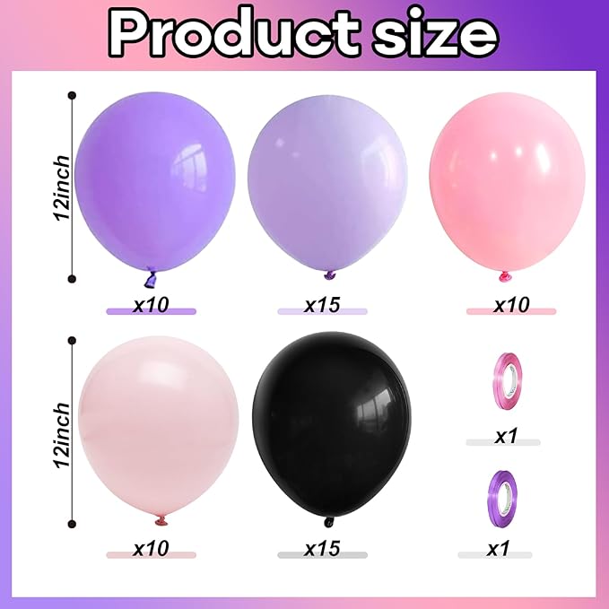Halloween Balloons, 60pcs 12 Inch Black Pink Purple Latex Balloons for Girls Women Halloween Wedding Bride Baby Shower Engagement Bachelorette Spooky Witch Themed Birthday Party Decorations Supplie