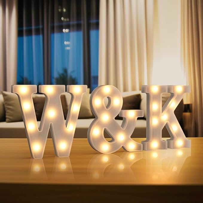 Marquee Lights - 26 Alphabet LED Letters, Battery Powered, White Plastic, Night Light for Engagement Party, Wedding, Baby Shower, Birthday