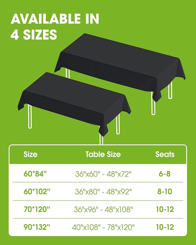 Pureegg Rectangle Table Cloth 70" x 120" – Durable Polyester Tablecloth Offers Reusable & Washable Protection, Ideal for Outdoor Party, Picnic, Wedding, Banquet and Birthday, 1 Pack, Black