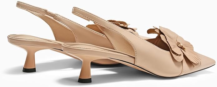 Coutgo Womens Slingback Kitten Heels Flower Closed Pointed Toe Pumps Wedding Party Dress Sandals Shoes