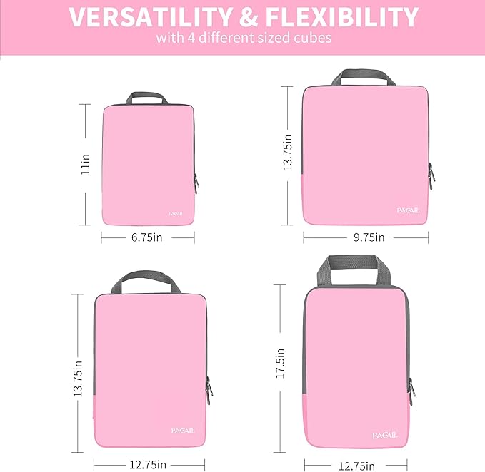 BAGAIL 4 Set/6 Set/8 Set Compression Packing Cubes Travel Accessories Expandable Packing Organizers (Cloth Pattern, 4-Pink)