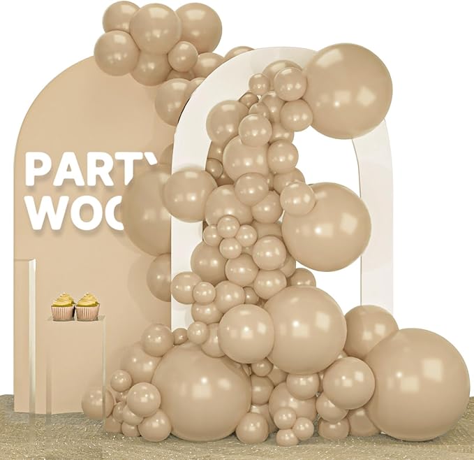 PartyWoo Cream Balloons 140 pcs Different Sizes of 18 12 10 5 Inch Beige Ivory Nude Neutral Boho Fall Latex Balloons for Graduation Birthday Baby Shower Jungle Theme Party Decorations Brown-F56