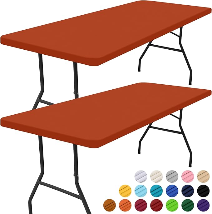 Smiry 2 Pack Rectangle Picnic Table Cloth, Waterproof Elastic Fitted Tablecloths, Washable Polyester Rectangular Patio Table Cover for Camping, Indoor and Outdoor (Rust, 30"x96")