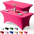 Trlyc 2 Pack 6FT Spandex Table Cloth - 72 x 30 Inch Rectangular Stretch Tablecloth, Wrinkle Resistant Scretch Table Cover for Wedding, Party, Banquet, Picnic, Outdoor Decoration (2Pcs,Fuchsia)