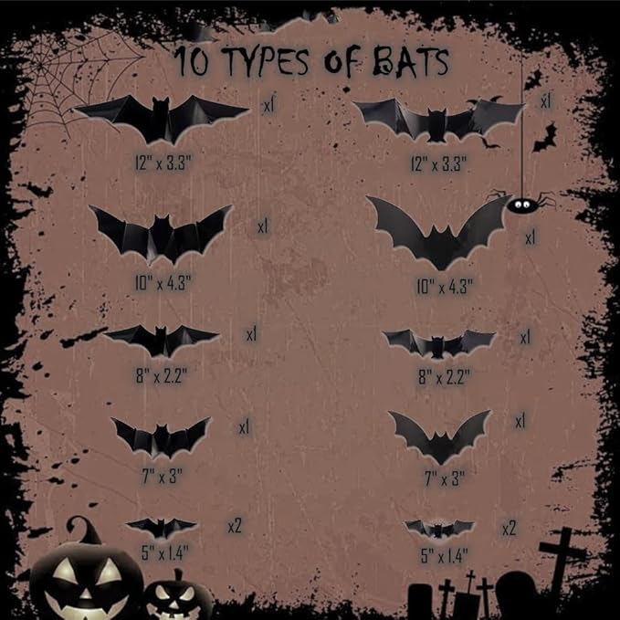 2025 New Halloween 3D Lighted Bats, LED Purple Lighted 3D Bats Halloween Decoration, Upgrade LED Glowing Bat Group Hanging Wall Luminous Glow Clings Multipack (12Pcs Black)