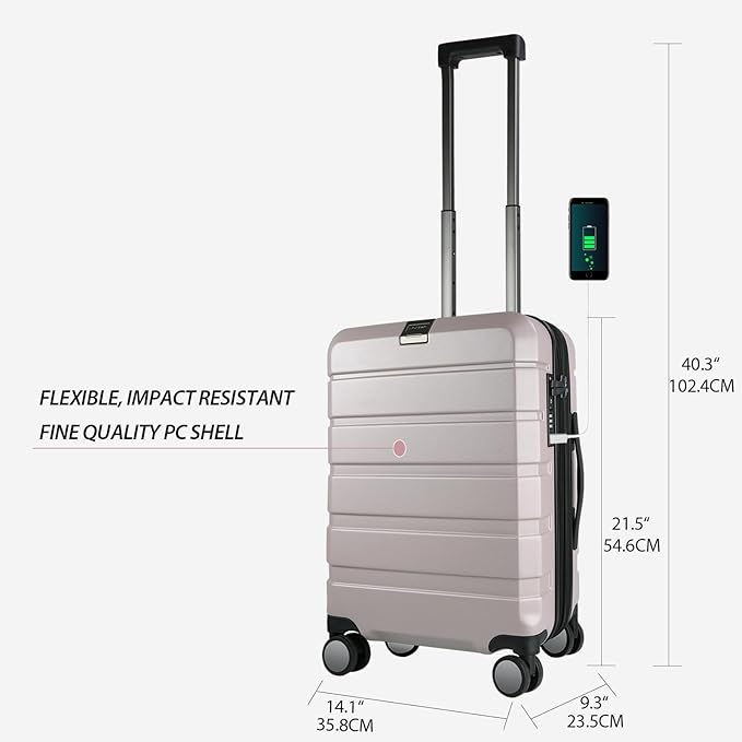 KROSER Hardside Expandable Carry On Luggage with Spinner Wheels & Built-in TSA Lock, Durable Suitcase Rolling Luggage with USB Port, Carry-On 20-Inch, Matte Purple/Pink
