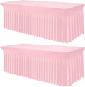 Smiry Spandex Tablecloth 2 Pack, Elastic Fitted Stretch Tablecloth for 6FT Rectangle Tables, Waterproof Washable Table Cover Skirt for Wedding, Banquet & Parties (Pink, 72Lx30Wx30H Inch)