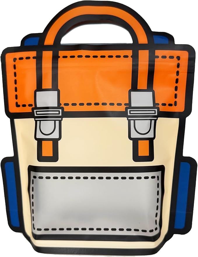 PABCK 20 Pack Plastic Gift Bags Cartoon Goodie Bags 9.45x11.02 inch Backpack-shaped Candy Snack Packaging Bag with Handle Resealable Treats Birthday Party Favor Stand Up (10 Purple and 10 Orange)