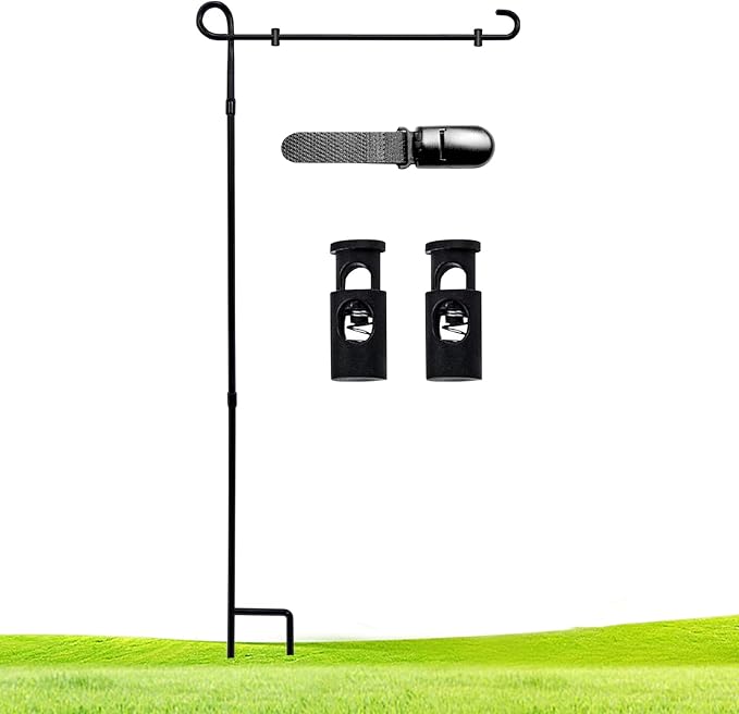 Garden Flag Stand Holder Pole,Premium Powder-Coated Weather-Proof Metal Paint Yard Flag Stand with 1 Tiger Clip and 2 Spring Stoppers,House Flag Pole Holder for Outdoor Garden Lawn