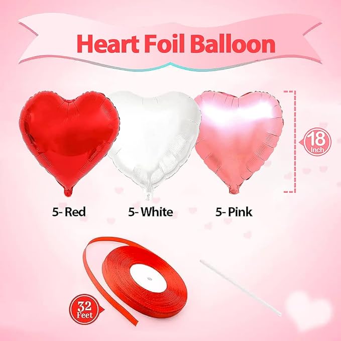 Heart Foil Balloons for Valentine's Day Decorations, 'I Love You' Balloons, Romantic Decorations for Special Night (18 inch)