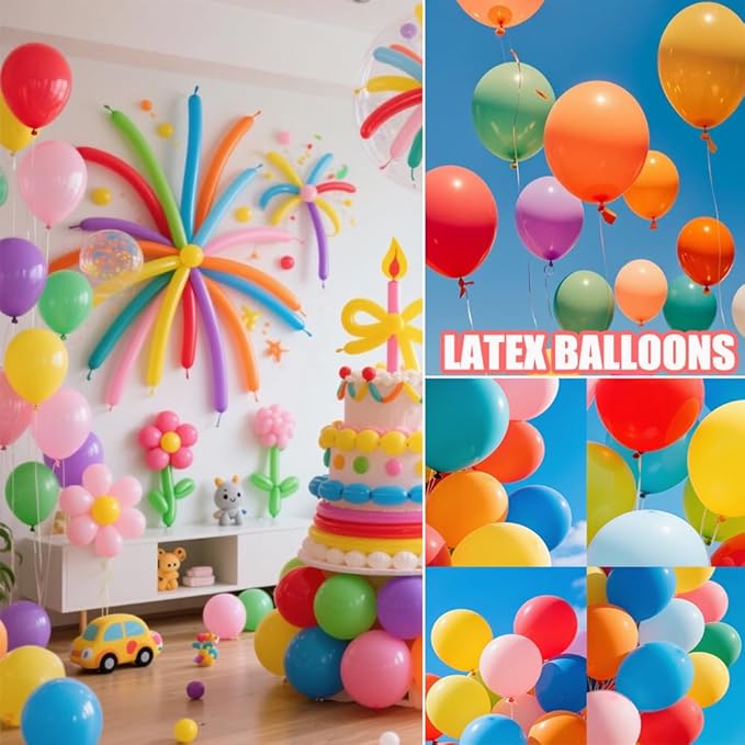 500 Pcs Balloons Assorted Color, 10 Inch - 12 Rainbow Color Latex Party Balloons for Birthday Baby Shower Wedding Party Supplies Arch Garland (Multicolor, 500 pcs)