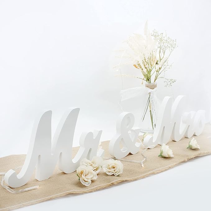 Mr & Mrs Sign for Wedding Table, Large Mr and Miss Wooden Letters, Party Decoration Head Table Wedding Wood Letter, Just Married Sign Anniversary Party Valentine's Day Decor (white)