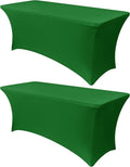 Obstal 8Ft Stretch Spandex Table Cover for Standard Folding Tables - 2 Pack Universal Rectangular Fitted Tablecloth for Party, Banquet, Events, Trade Show (Emerald Green, 96L x 30W x 30H Inches)