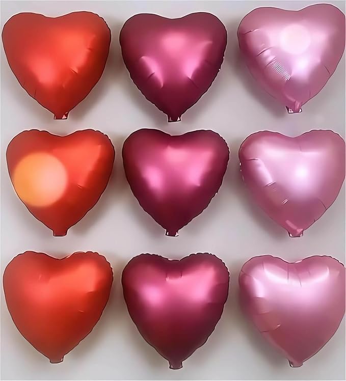 12 Pcs Red Heart Shaped Metallic Balloons 18 Inch Valentine Balloons for Valentines Day Bridal Shower Wedding Party Decorations (Red,Wine Red,Pink, Hot Pink)