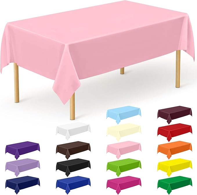 QZYL 12 PCS Pink Table Cloth Rectangle, Plastic Disposable Tablecloths, Decorative Plastic Tablecover, 54 X 108 in Smooth Outdoor Tablecloth, Table Decoration for Parties Picnics Birthdays Weddings