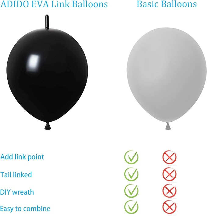 Link Balloons Black 12 Inch Latex Quick Linkale Balloon 160 Pcs for Birthday, Halloween, Christmas, Party Festival Decorations