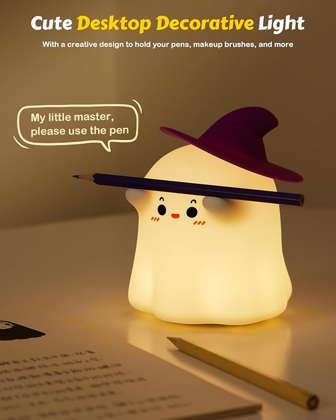 Luditek Cute Ghost Night Light Lights, Silicone Dimmable Ghost Lamp Desk Decor for Halloween Decorations Indoor Home Room Office Table, Halloween Gifts for Women, Girls, Kids