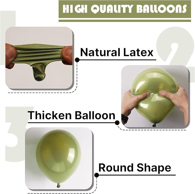 PartyWoo Sage Green Balloons 50 pcs 12 Inch Matte Sage Olive Green Boho Neutral Eucalyptus Latex Helium Balloons for Wedding Baby Shower Gender Reveal Birthday Graduation Party Decorations Green-F11