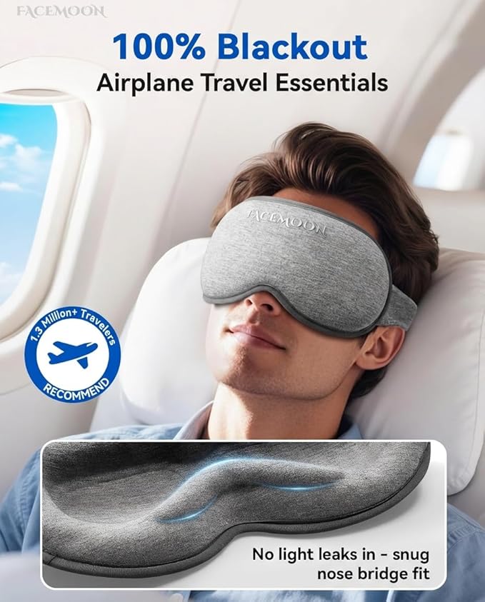 Weighted Eye Mask for Sleeping - 3D Blackout Sleep Mask for Women Men, Zero Eye Pressure, Lash-Friendly, Adjustable Strap, Airplane Travel Essentials for Long Flight & Road Trip, Meditation Mask(Gray)