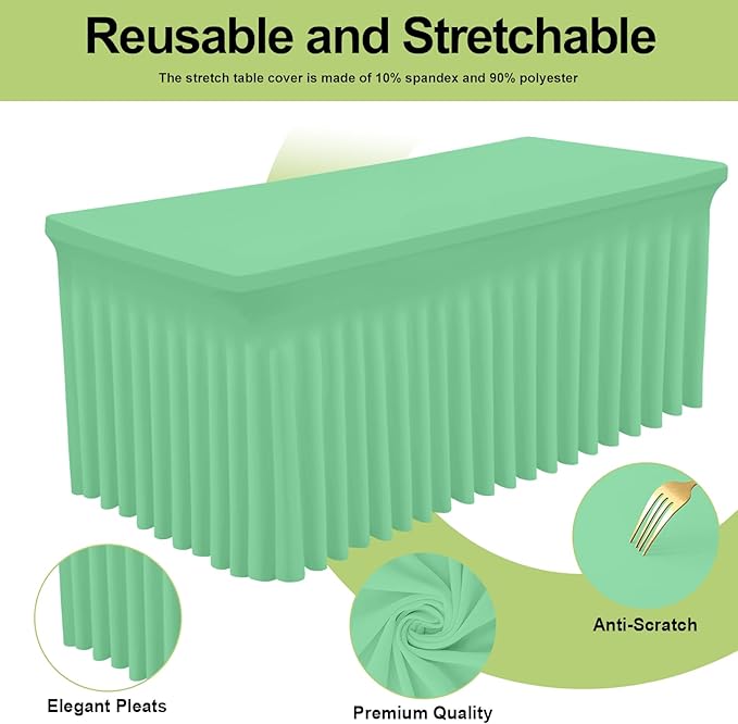 Smiry Spandex Tablecloth, Elastic Fitted Stretch Tablecloth for 4FT Rectangle Tables, Waterproof Washable Table Cover Skirt for Outdoor, Wedding, Banquet & Parties (Bright Green, 48Lx30Wx30H Inch)