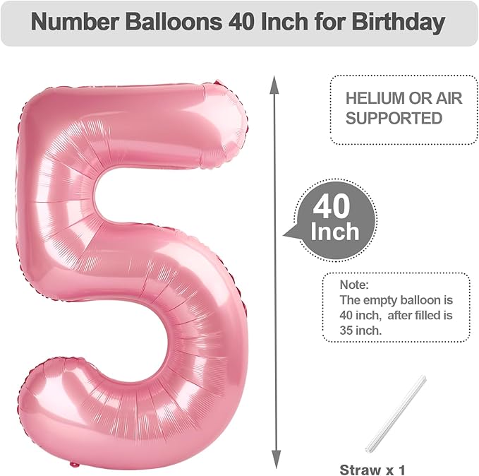15 Number Balloons, 40 Inch Pearl Pink Balloons for Woman Man 15th Birthday Decoration, Foil Number 15 Ballon for 15, 51 Anniversary, Bridal Shower, Graduation, Wedding, Valentine's Day, Mother's Day